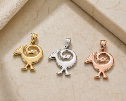 Gold Sankofa Bird Pendant Necklace West African Adinkra Symbol Charm Yellow, White, Rose Gold 10K 14K