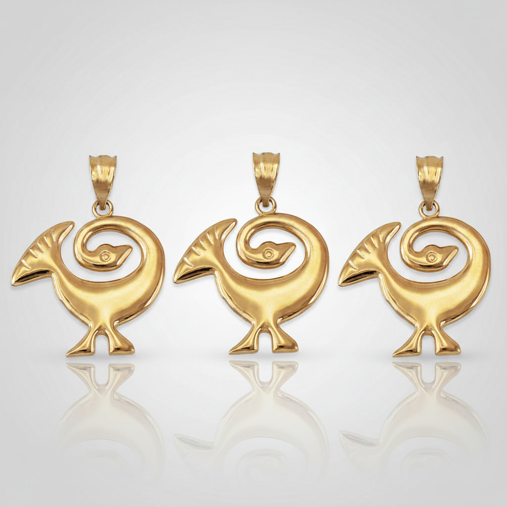 Gold Sankofa Bird Pendant Necklace West African Adinkra Symbol Charm Yellow, White, Rose Gold 10K 14K