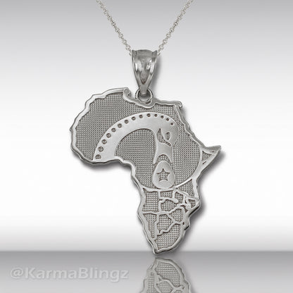Sterling Silver Africa Map Adinkra Sankofa Bird Pendant Necklace
