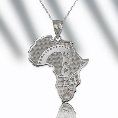 Sterling Silver Africa Map Adinkra Sankofa Bird Pendant Necklace