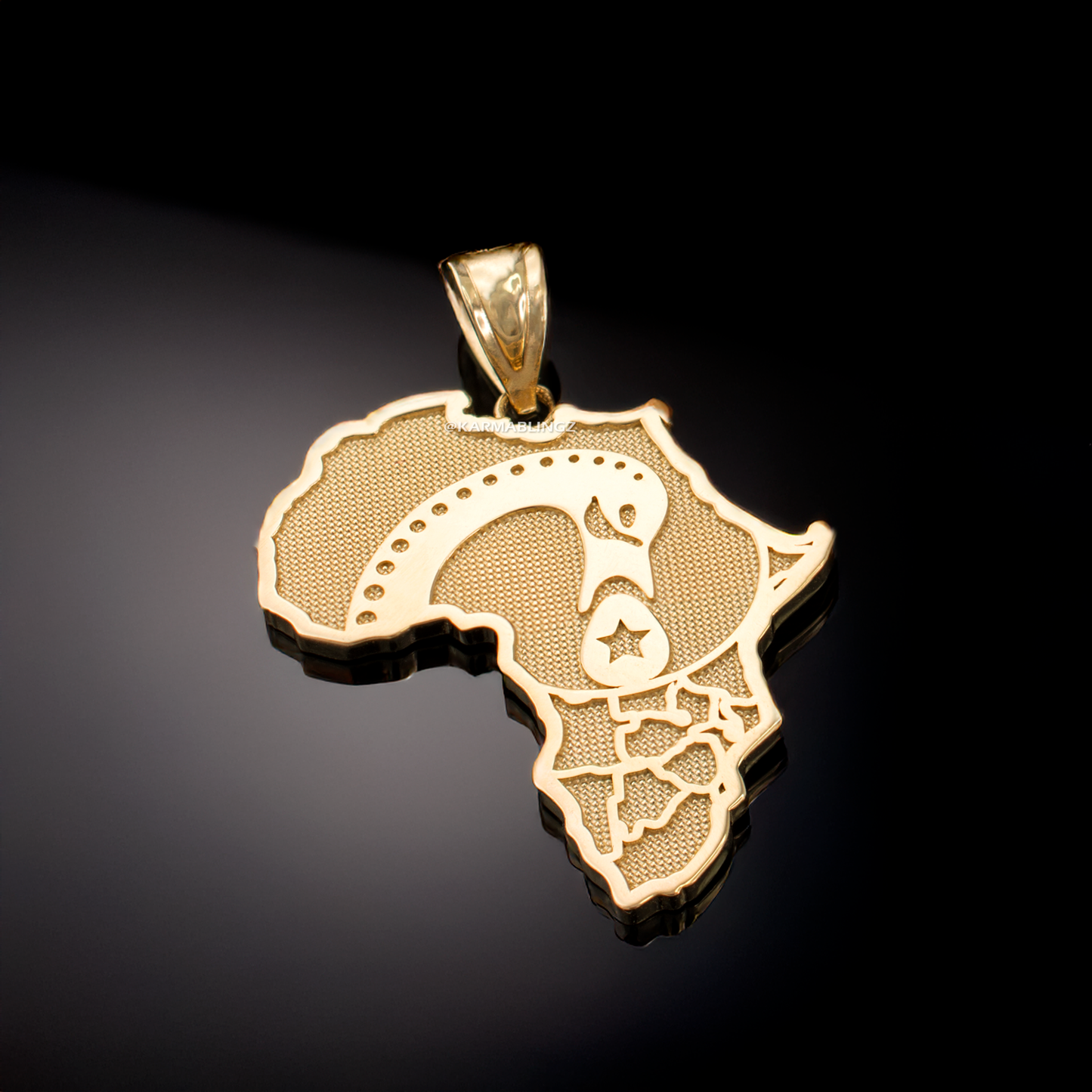 Gold Africa Map Adinkra Sankofa Pendant Necklace (10K, 14K, yellow, white, rose gold)