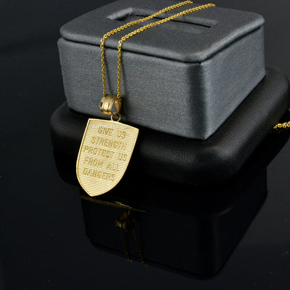 Gold St. Michael Shield Pendant Protection Charm Necklace (yellow, white, rose, 2-tone, 10K, 14K)