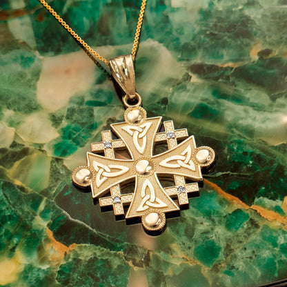 Gold Jerusalem Cross Diamond Pendant Necklace (10K, 14K, yellow, white, rose gold)