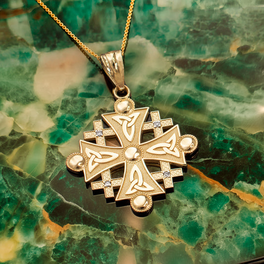 Gold Jerusalem Cross Diamond Pendant Necklace (10K, 14K, yellow, white, rose gold)