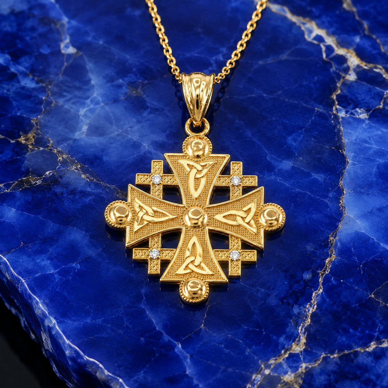 Gold Jerusalem Cross Diamond Pendant Necklace (10K, 14K, yellow, white, rose gold)