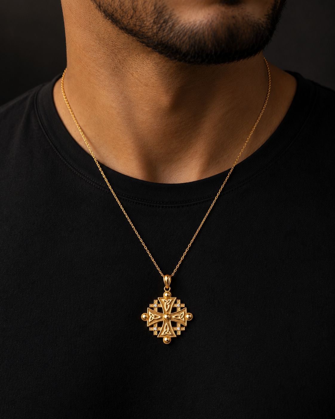 Gold Jerusalem Cross Diamond Pendant Necklace (10K, 14K, yellow, white, rose gold)