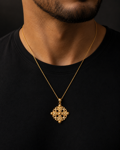 Gold Jerusalem Cross Diamond Pendant Necklace (10K, 14K, yellow, white, rose gold)