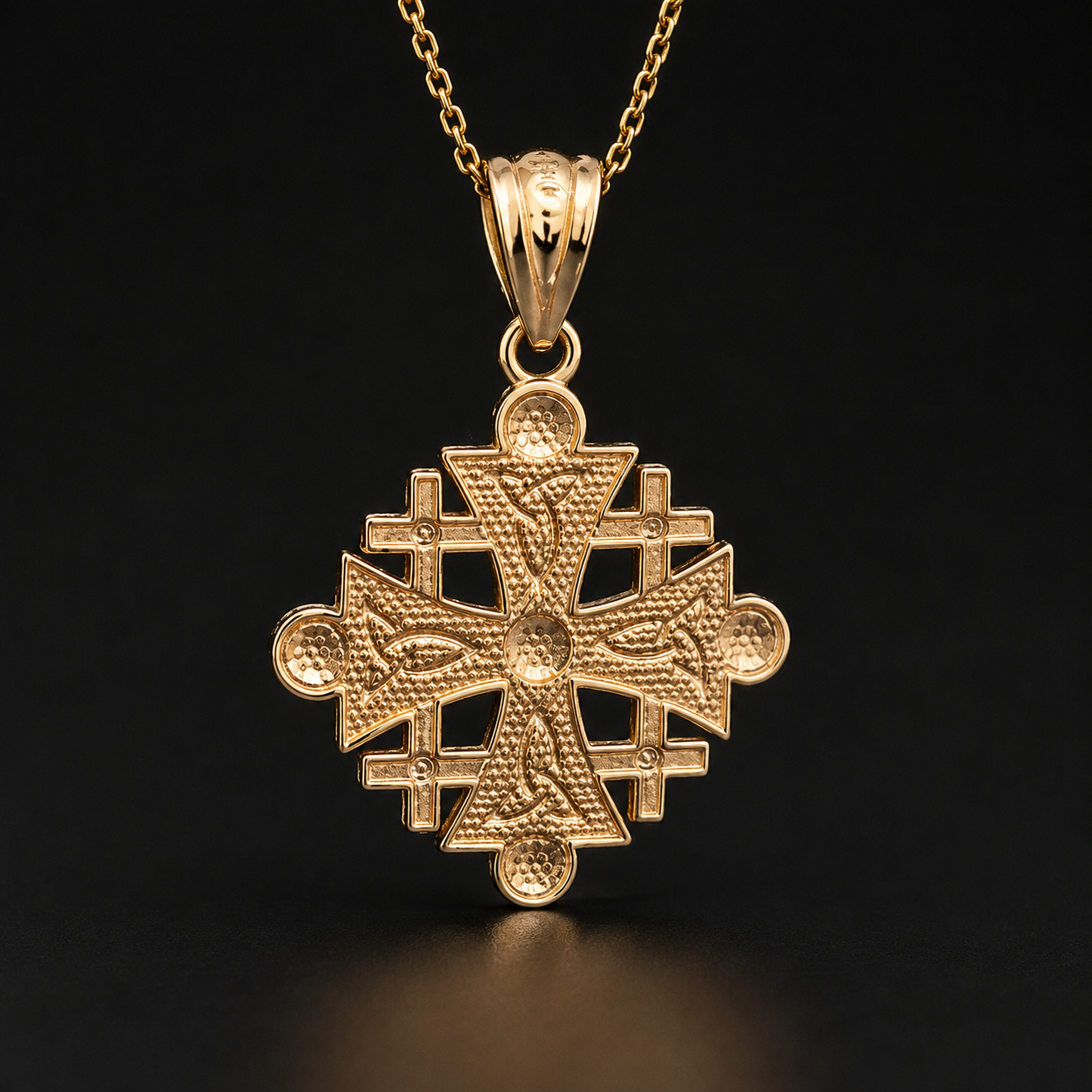 Gold Jerusalem Cross Diamond Pendant Necklace (10K, 14K, yellow, white, rose gold)