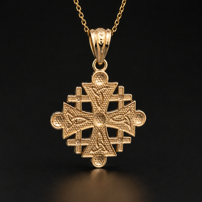 Gold Jerusalem Cross Diamond Pendant Necklace (10K, 14K, yellow, white, rose gold)