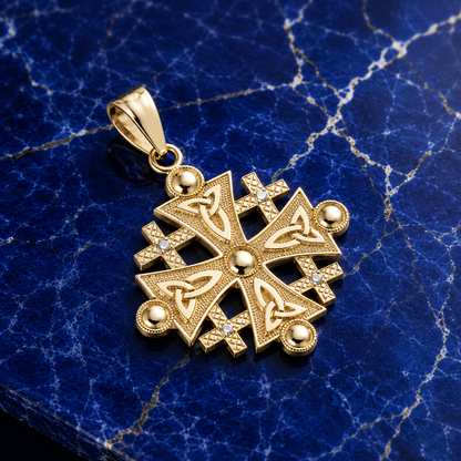Gold Jerusalem Cross Diamond Pendant Necklace (10K, 14K, yellow, white, rose gold)