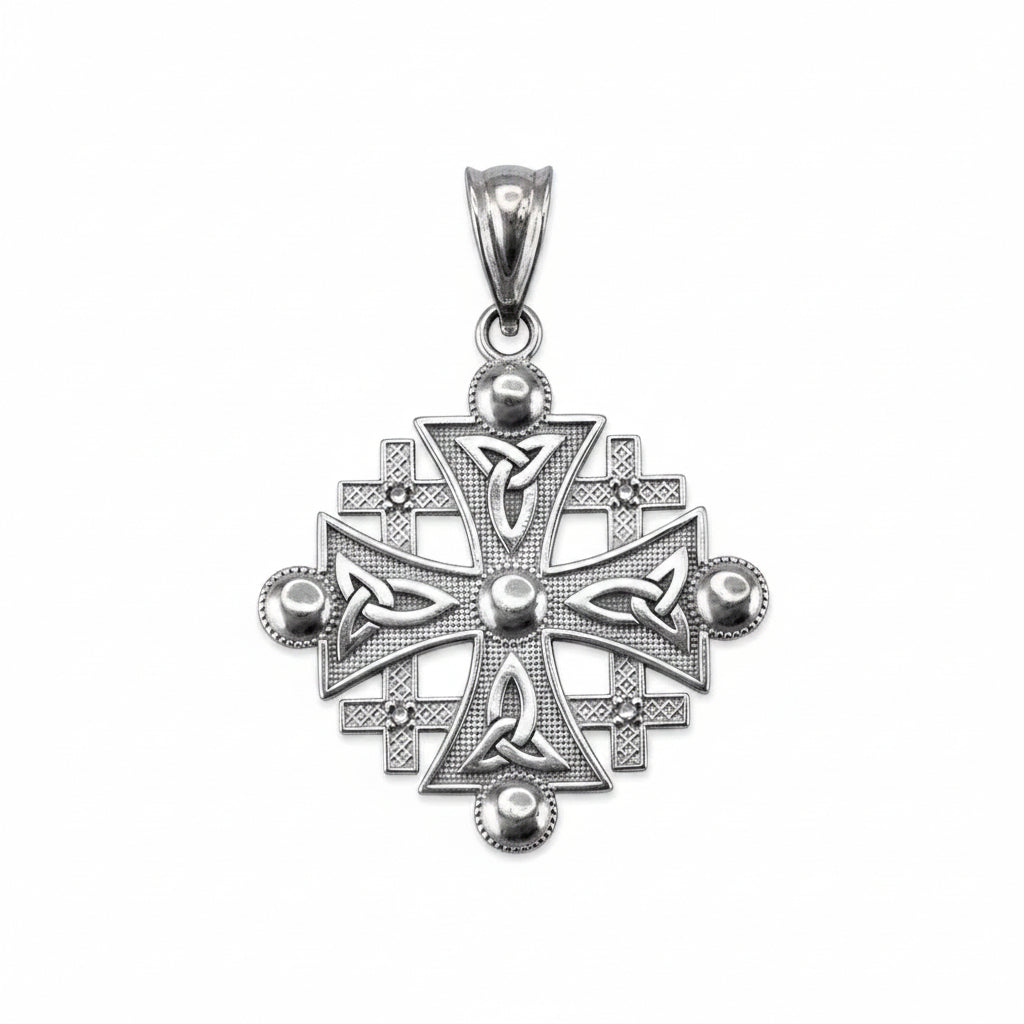 Sterling Silver Jerusalem Cross CZ Pendant Necklace