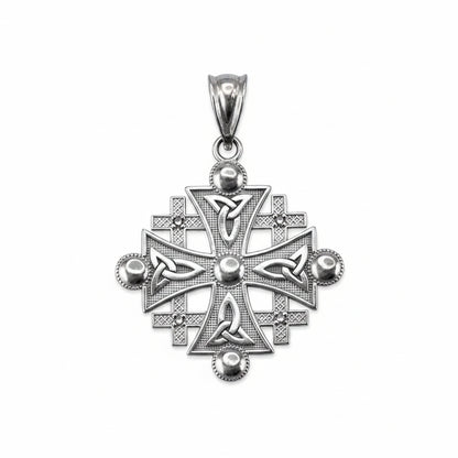 Sterling Silver Jerusalem Cross CZ Pendant Necklace
