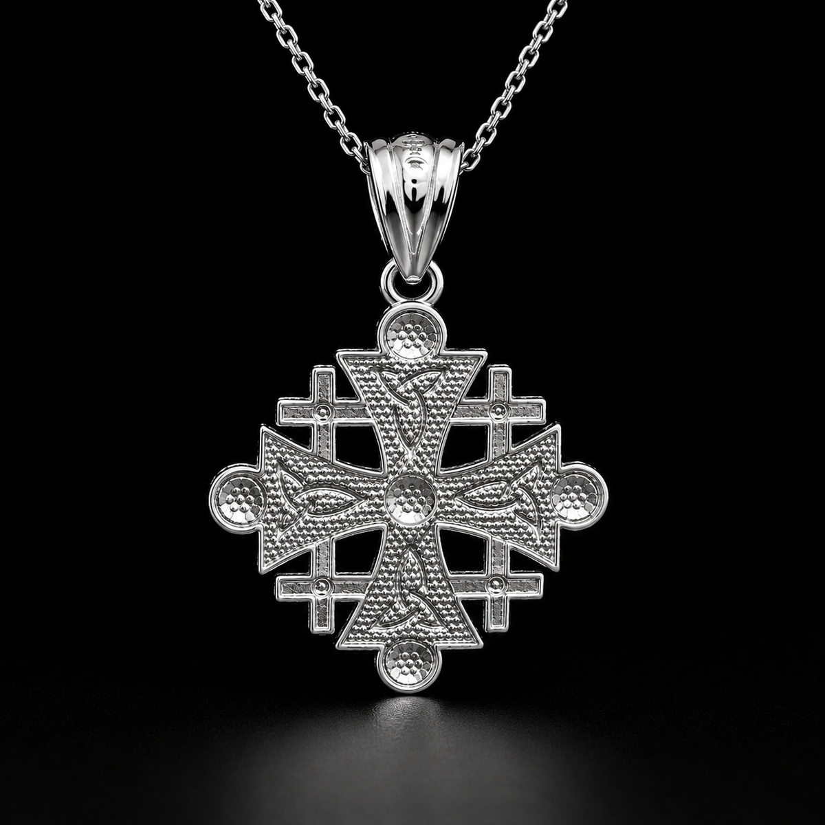 Sterling Silver Jerusalem Cross CZ Pendant Necklace