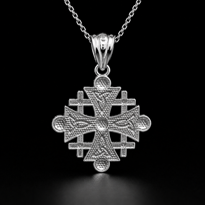 Sterling Silver Jerusalem Cross CZ Pendant Necklace