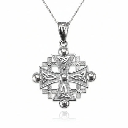 Sterling Silver Jerusalem Cross CZ Pendant Necklace