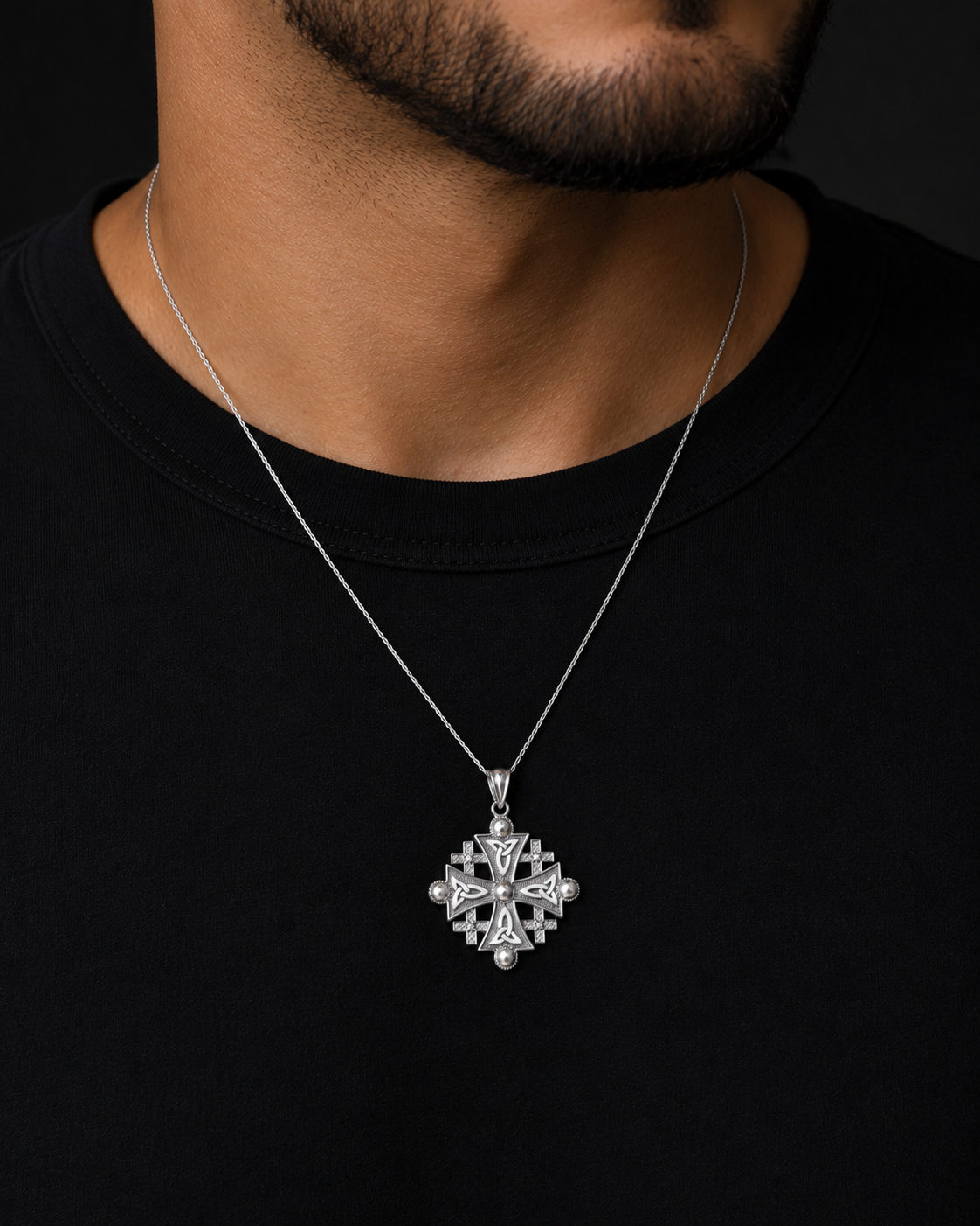 Gold Jerusalem Cross Diamond Pendant Necklace (10K, 14K, yellow, white, rose gold)
