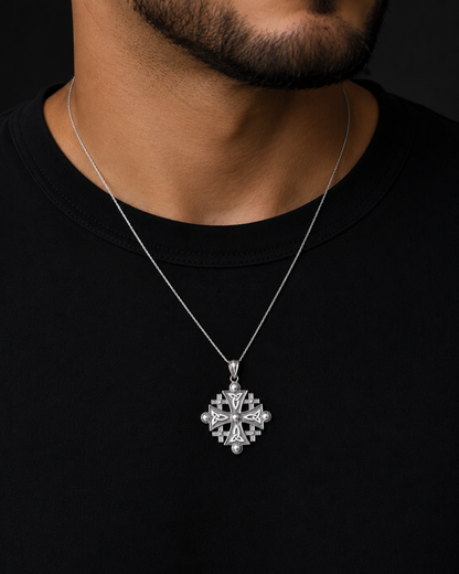 Gold Jerusalem Cross Diamond Pendant Necklace (10K, 14K, yellow, white, rose gold)