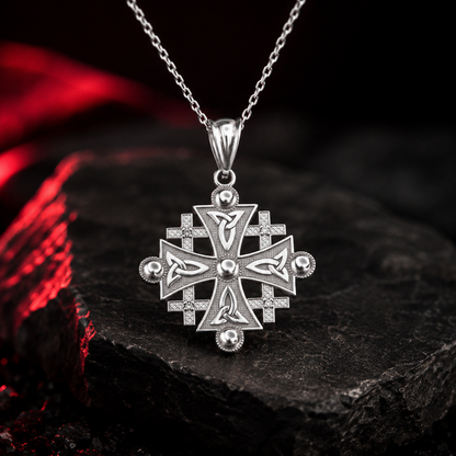 Sterling Silver Jerusalem Cross CZ Pendant Necklace