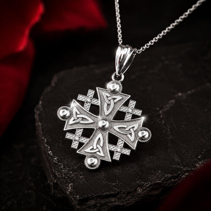 Gold Jerusalem Cross Diamond Pendant Necklace (10K, 14K, yellow, white, rose gold)