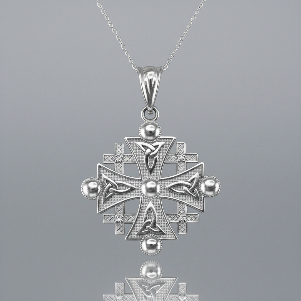 Gold Jerusalem Cross Diamond Pendant Necklace (10K, 14K, yellow, white, rose gold)