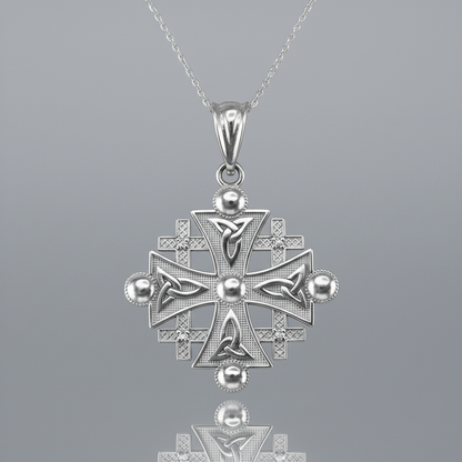 Gold Jerusalem Cross Diamond Pendant Necklace (10K, 14K, yellow, white, rose gold)