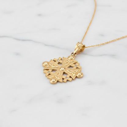 Gold Jerusalem Cross Diamond Pendant Necklace (10K, 14K, yellow, white, rose gold)