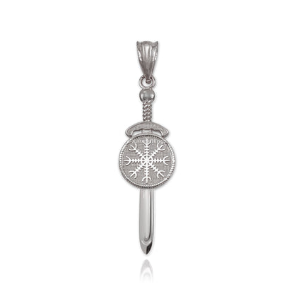 Gold Viking Sword Pendant Necklace – Vegvisir Norse Amulet, 10K 14K Yellow White Rose Gold