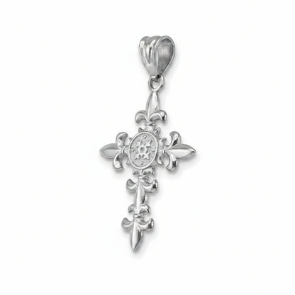 Sterling Silver Fleur de Lis Elegant Cross Pendant Necklace