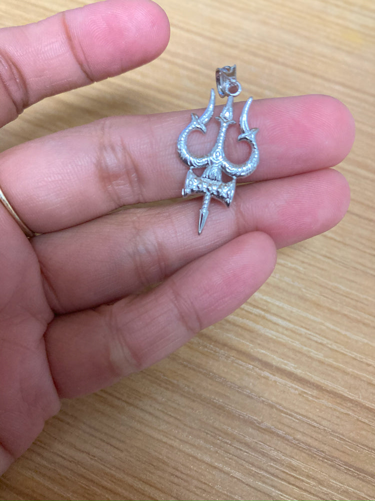 Sterling Silver Trident of Lord Shiva Trishula Pendant Necklace