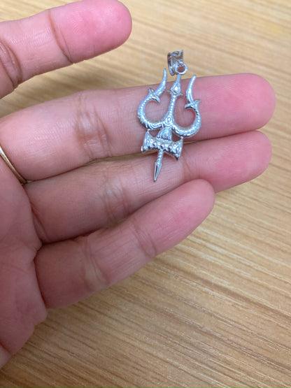 Sterling Silver Trident of Lord Shiva Trishula Pendant Necklace