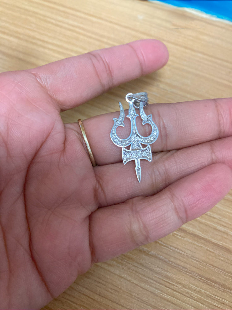 Sterling Silver Trident of Lord Shiva Trishula Pendant Necklace