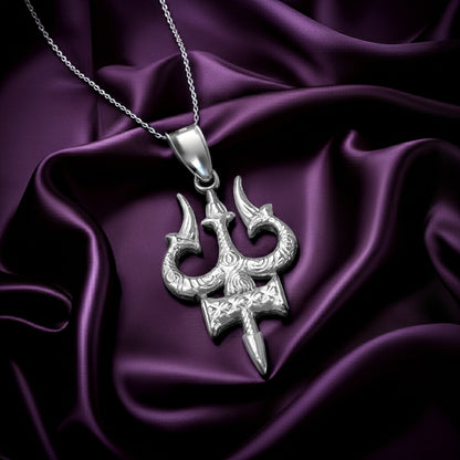 Sterling Silver Trident of Lord Shiva Trishula Pendant Necklace