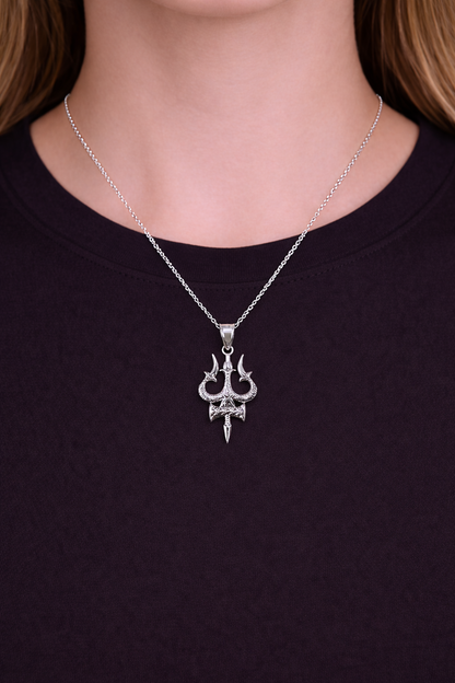 Sterling Silver Trident of Lord Shiva Trishula Pendant Necklace