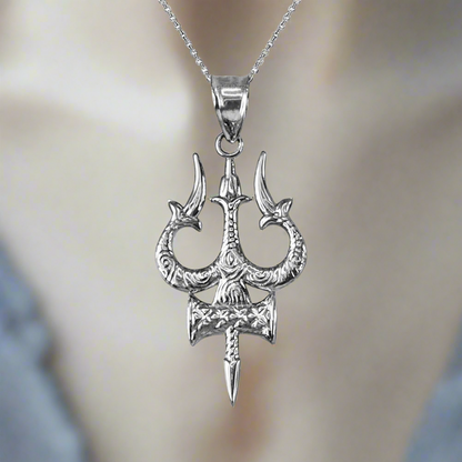 Sterling Silver Trident of Lord Shiva Trishula Pendant Necklace