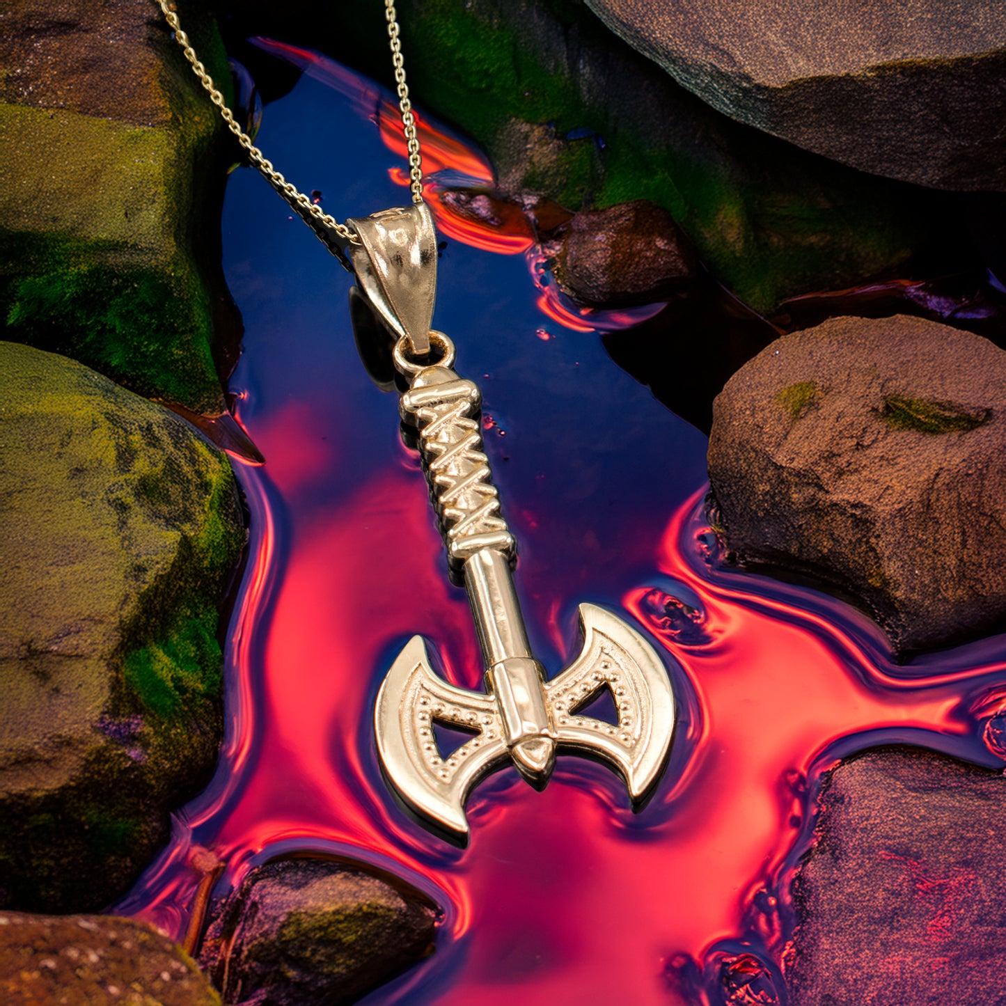 Gold Viking Tomahawk Axe Pendant Necklace (10k, 14k, yellow, white, rose gold)