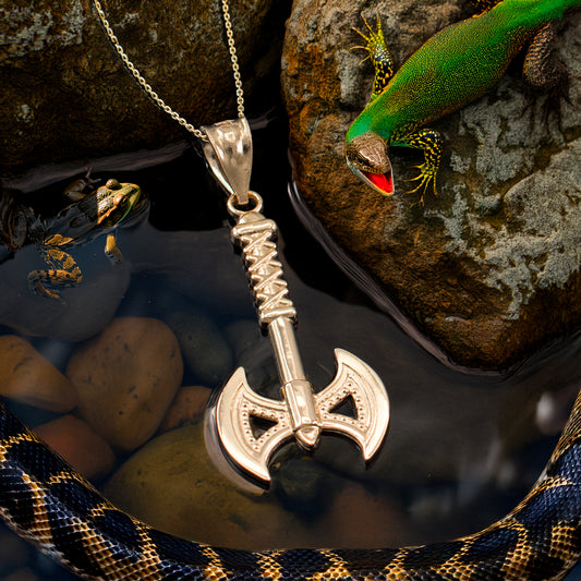 Gold Viking Tomahawk Axe Pendant Necklace (10k, 14k, yellow, white, rose gold)