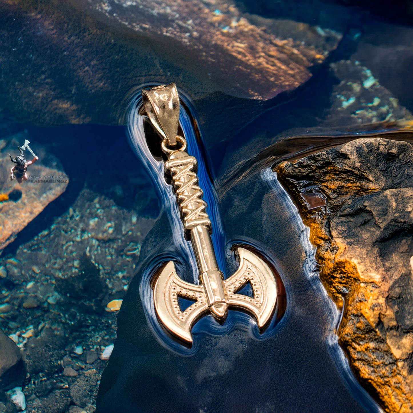 Gold Viking Tomahawk Axe Pendant Necklace (10k, 14k, yellow, white, rose gold)