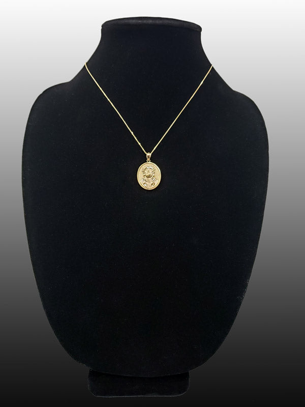 Gold Jesus Christ Oval Medallion Satin Finish DC Pendant Necklace, 10K/14K, Yellow, White, Rose