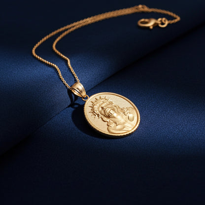 Gold Jesus Christ Oval Medallion Satin Finish DC Pendant Necklace, 10K/14K, Yellow, White, Rose