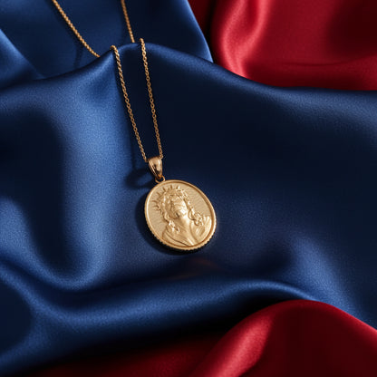 Gold Jesus Christ Oval Medallion Satin Finish DC Pendant Necklace, 10K/14K, Yellow, White, Rose