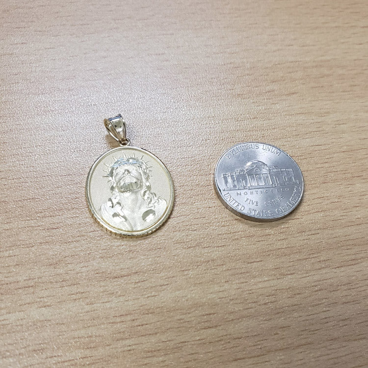 Gold Jesus Christ Oval Medallion Satin Finish DC Pendant Necklace, 10K/14K, Yellow, White, Rose