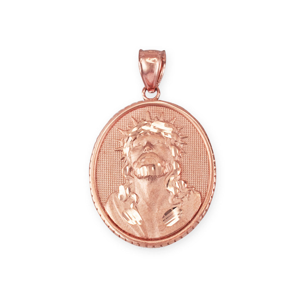 Gold Jesus Christ Oval Medallion Satin Finish DC Pendant Necklace, 10K/14K, Yellow, White, Rose