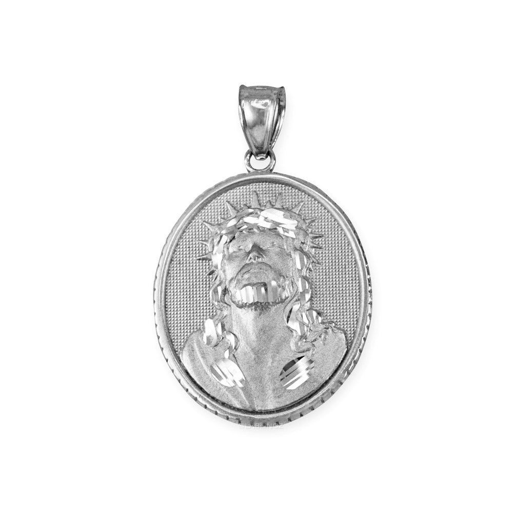 Gold Jesus Christ Oval Medallion Satin Finish DC Pendant Necklace, 10K/14K, Yellow, White, Rose