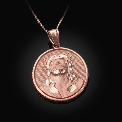 Gold Jesus Christ Oval Medallion Satin Finish DC Pendant Necklace, 10K/14K, Yellow, White, Rose