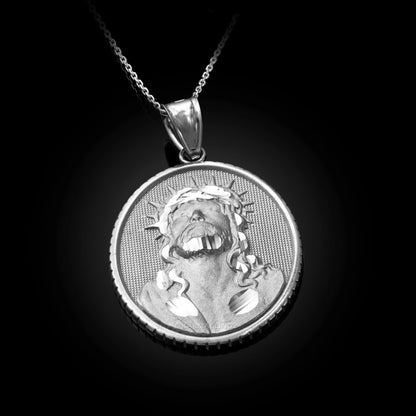 Gold Jesus Christ Oval Medallion Satin Finish DC Pendant Necklace, 10K/14K, Yellow, White, Rose