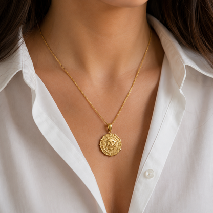 Gold Aztec Coin Pirates of The Caribbean Skull Medallion Pendant Necklace (yellow, white, rose)