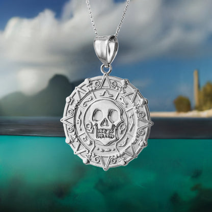 Gold Aztec Coin Pirates of The Caribbean Skull Medallion Pendant Necklace (yellow, white, rose)