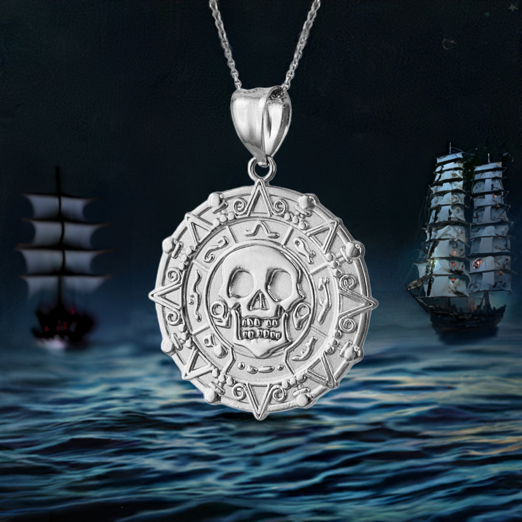 Gold Aztec Coin Pirates of The Caribbean Skull Medallion Pendant Necklace (yellow, white, rose)