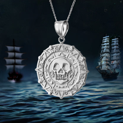 Gold Aztec Coin Pirates of The Caribbean Skull Medallion Pendant Necklace (yellow, white, rose)
