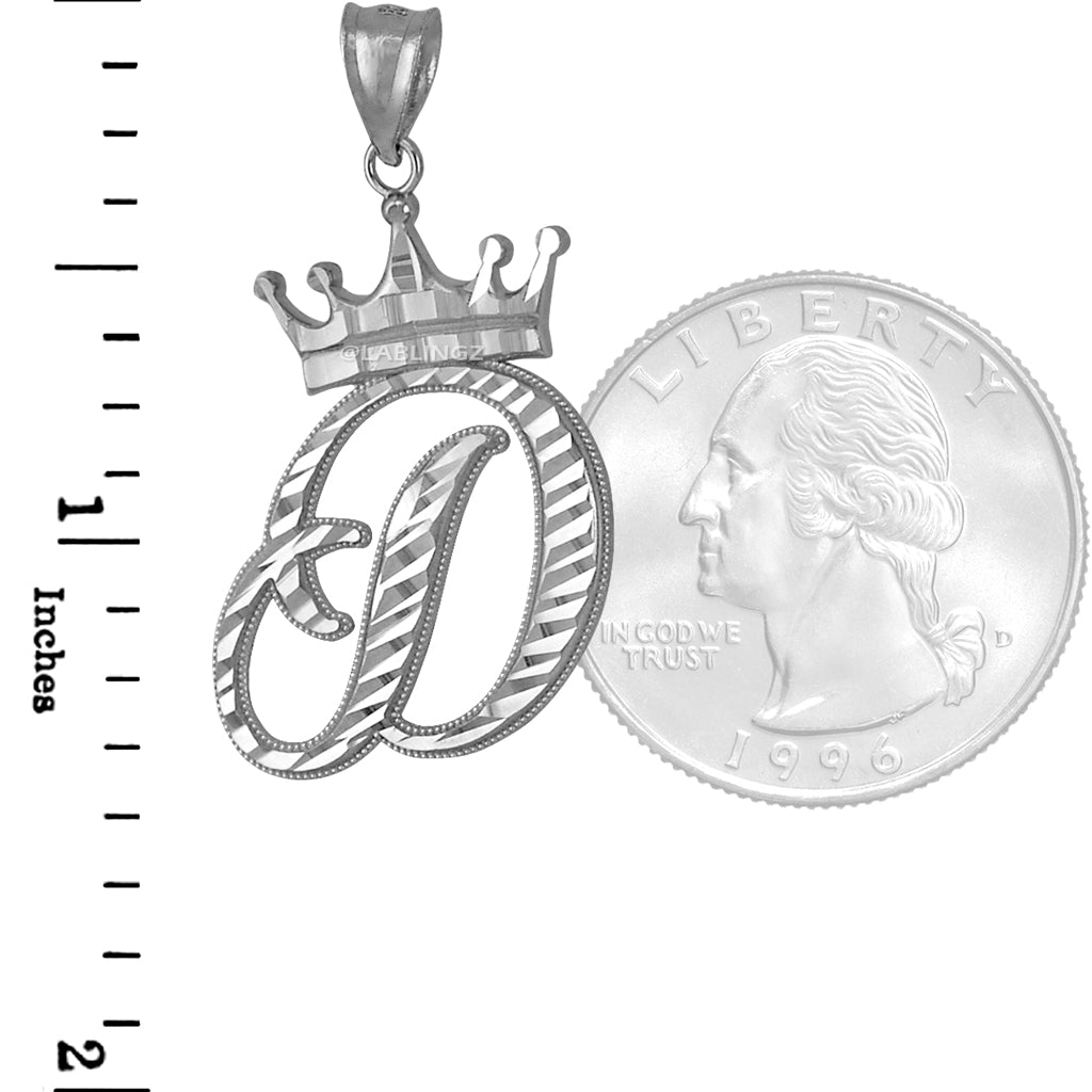 Sterling Silver Cursive Letter Initial Diamond-Cut Crown Pendant Necklace Karma Blingz